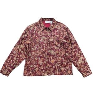 Vintage Maroon Paisley Women’s Collared Zippered Jacket Size Small